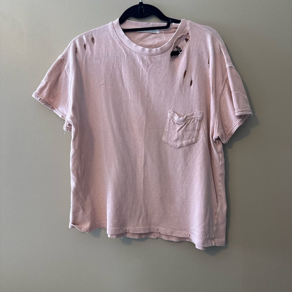 Free People Distressed Pink T-Shirt